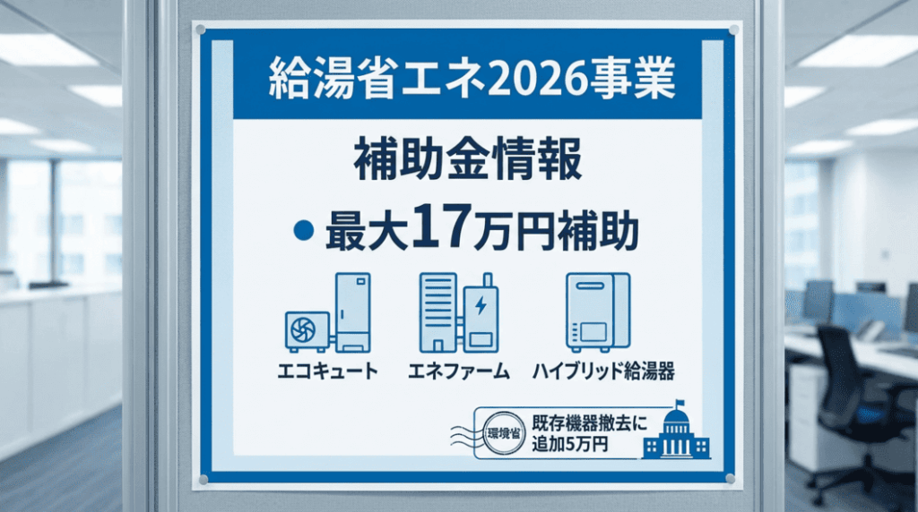 床暖房リフォームで活用できる補助金情報のイメージ（給湯省エネ2026事業の案内）
​