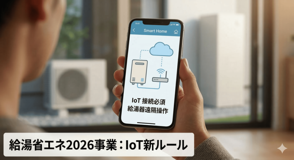 給湯省エネ2026事業のIoT新ルールについて。高効率給湯器(エコキュートなど)のIoT接続が必須となる仕組み。